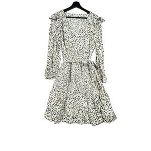 J Crew Factory Animal Print Dress Plus Size 2X Long Sleeve V Neck Lined Ruffles